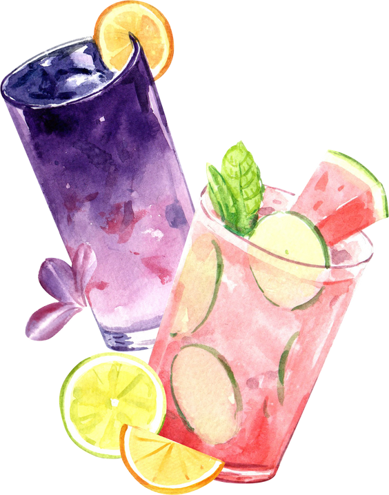 Summer Drink Watercolor Composition